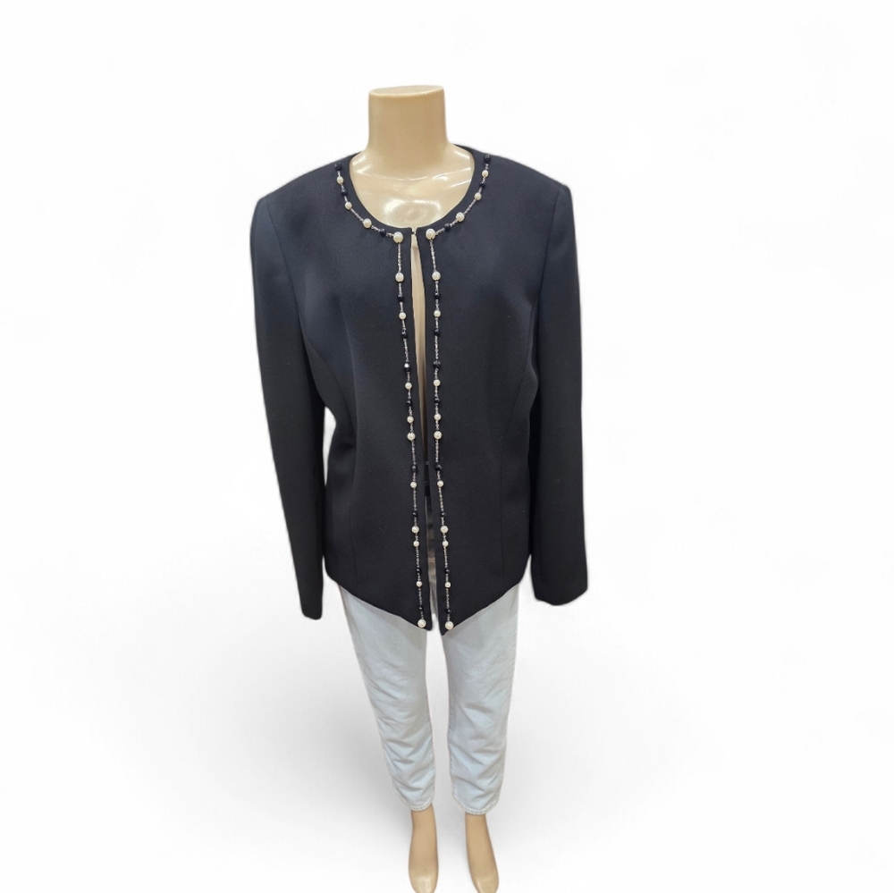 Tahari Luxe Black Blazer Jacket With Beads Size 12 - Picture 2 of 16